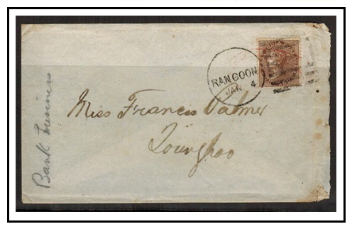 BURMA - 1881 1a rate local cover to Tounghoo used at RANGOON.