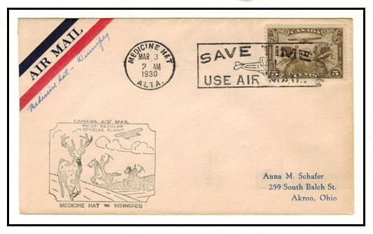 CANADA - 1930 first flight cover from Medicine Hat to Winnipeg.