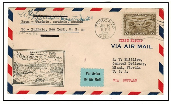 CANADA - 1929 first flight cover from Toronto to Buffalo.
