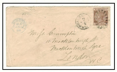 BARBADOS - 1888 4d rate cover to UK.