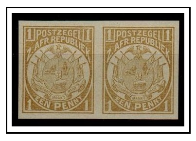 TRANSVAAL - 1885 1d (SG type 18) IMPERFORATE PLATE PROOF pair printed in bistre.