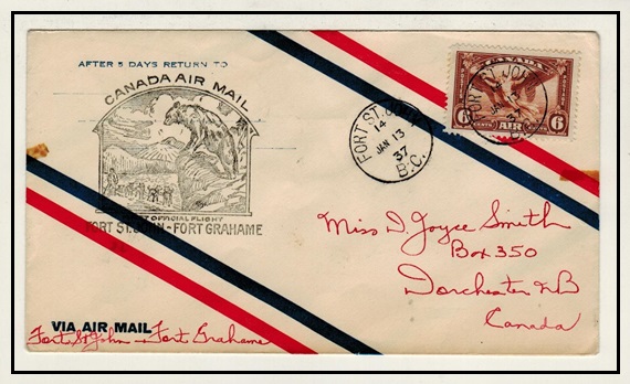 CANADA - 1937 FORT ST.JOHN to FORT GRAHAME first flight cover.