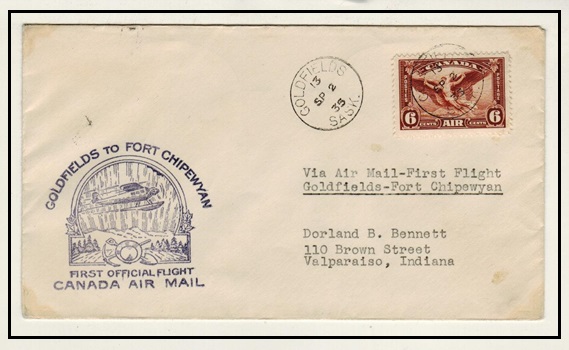 CANADA - 1935 GOLDFIELDS to FORT CHIPEWYAN first flight cover.