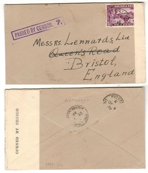 SIERRA LEONE - 1939 2d rate PASSED BY CENSOR/7 cover to UK used at LUNSAR.