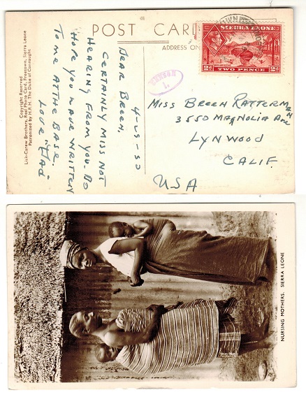 SIERRA LEONE - 1942 2d rate postcard use to USA with oval CENSOR/1 h/s applied.