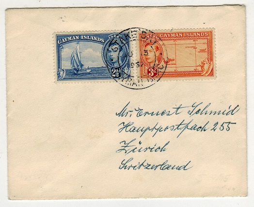 CAYMAN ISLANDS - 1952 cover to Switzerland used at STAKE BAY.