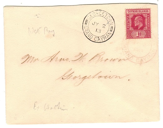 CAYMAN ISLANDS - 1913 1d rate local cover used at WEST BAY.