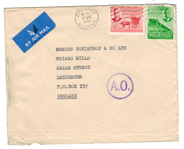 MAURITIUS - 1952 60c rate cover to UK with 