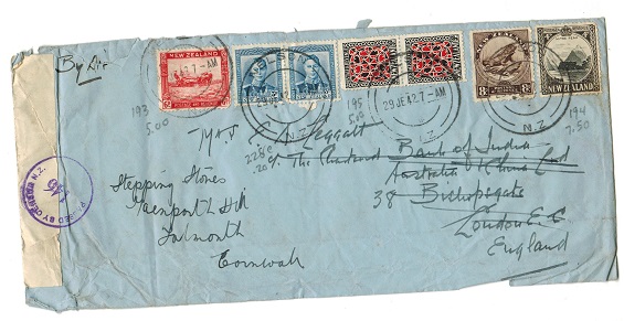 NEW ZEALAND - 1942 multi franked censor cover to UK used at NELSON.