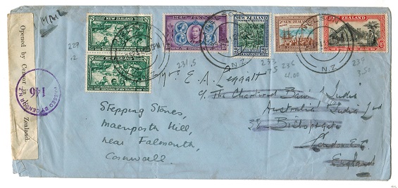 NEW ZEALAND - 1941 multi franked censor cover to UK used at NELSON.