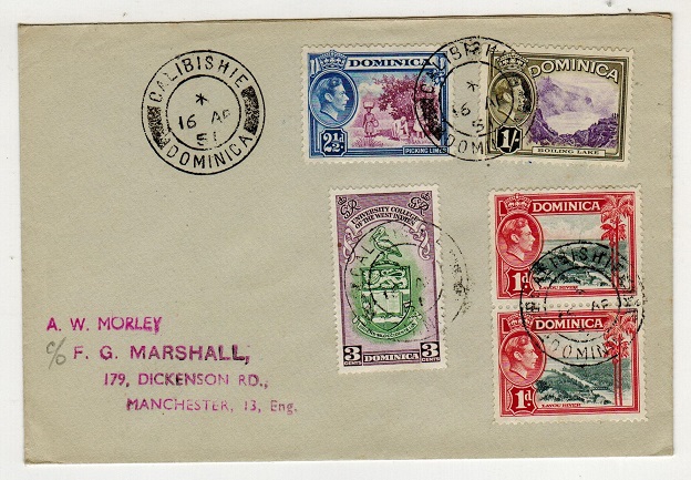 DOMINICA - 1951 multi franked cover to UK used at CALIBISHIE.