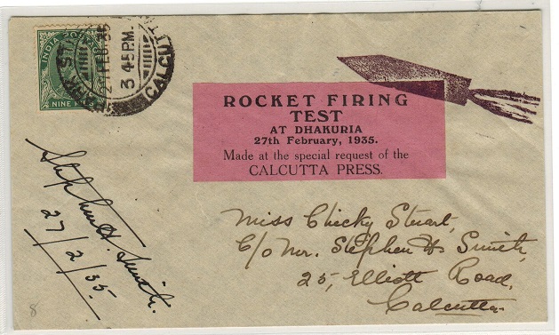 INDIA - 1935 first flight ROCKET MAIL from Dhakuria.
