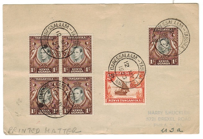 K.U.T. - 1953 10c rate use of blank card addressed to USA sent from DARESSALAAM-TABORA TPO DOWN.