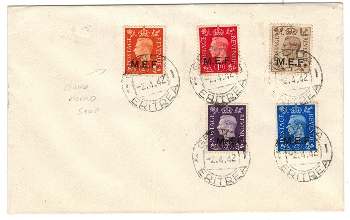 B.O.F.I.C. (Eritrea) - 1942 MEF set on unaddressed cover used at GHINDA with 2d 