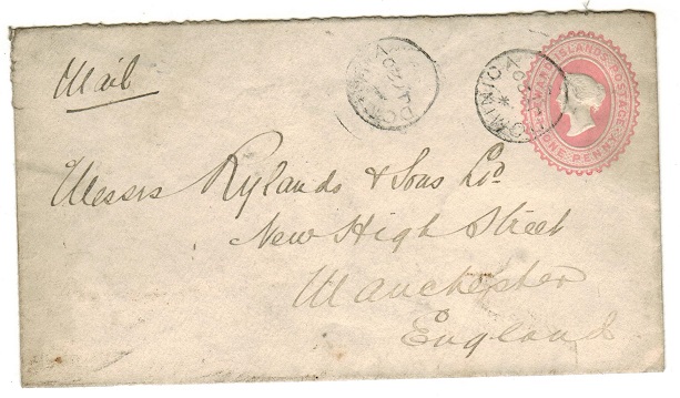 DOMINICA - 1891 1d pink PSE of Leeward Islands to UK used at DOMINICA.  H&G 1a.

