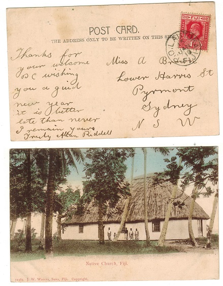 FIJI - 1910 1d rate picture postcard use to Australia used at LAUTOKA.