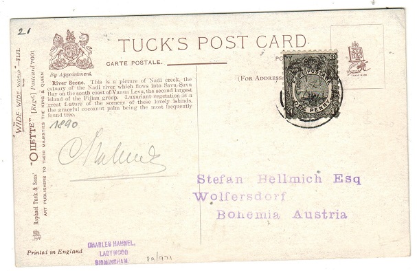 FIJI - 1914 1d rate picture postcard use to Australia used at SUVA.