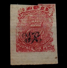 FIJI - 1876 6d rose IMPERFORATE PLATE PROOF with weak printing at edge. SG 33.