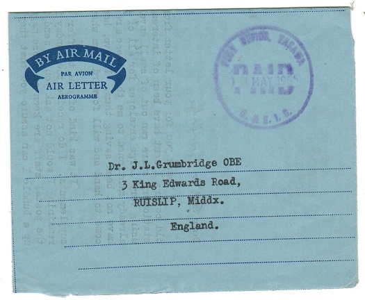 GILBERT AND ELLICE IS - 1965 FORMULA air letter use to UK with rubber TARAWA/PAID handstamp.