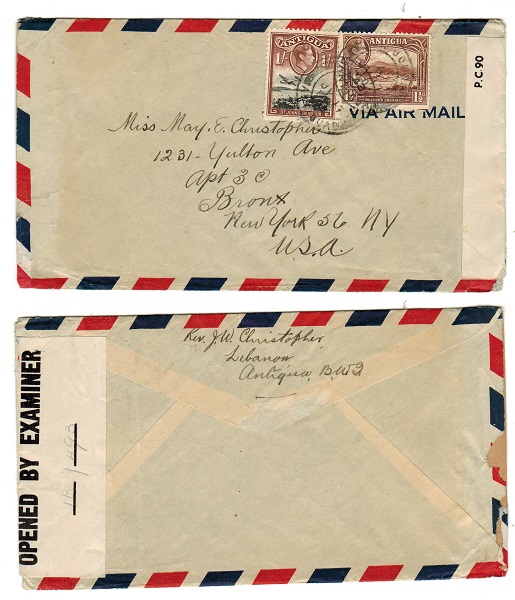 ANTIGUA - 1943 censor cover to USA.