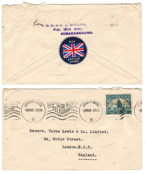 SOUTH AFRICA - 1940 cover to UK with BUY BRITISH GOODS label.