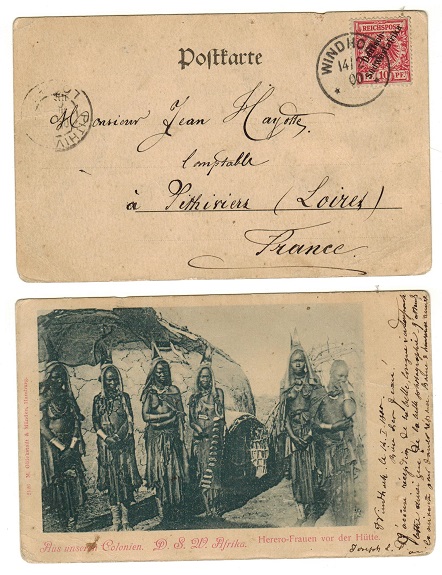 SOUTH WEST AFRICA - 1900 10pfg rate postcard use to France used at WINDHOEK.
