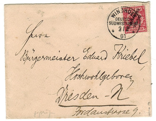 SOUTH WEST AFRICA - 1901 10pfg rate cover to Germany used at WINDHOEK.