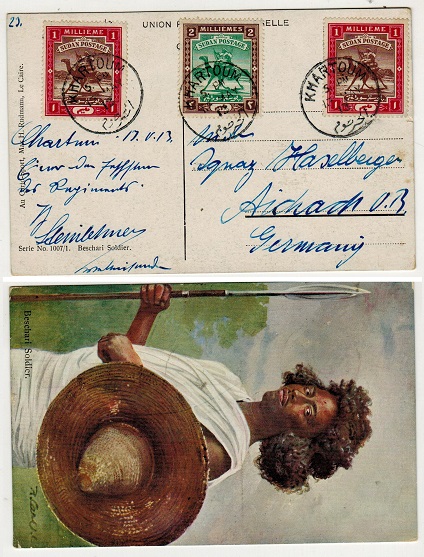 SUDAN - 1913 4m rate postcard use to Germany used at KHARTOUM.