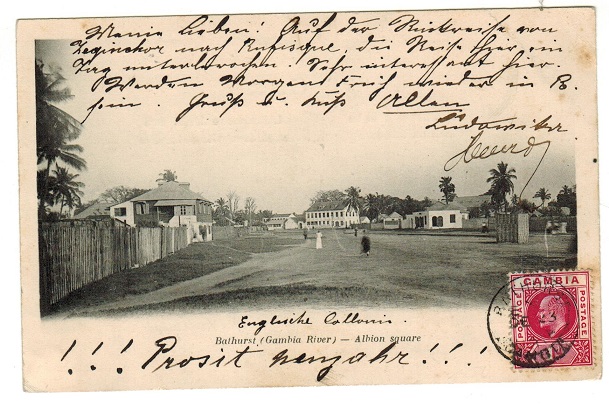 GAMBIA - 1904 1d rate postcard use to Germany used at BATHURST.