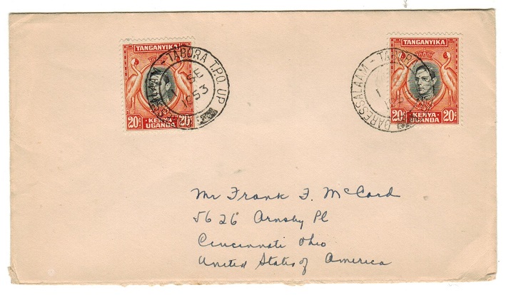 K.U.T. - 1953 40c rate cover to USA used on the DARESSALAM-TABORA TPO UP.