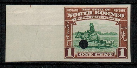 NORTH BORNEO - 1939 1c (SG type 81) IMPERFORATE PLATE PROOF.