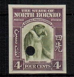 NORTH BORNEO - 1939 4c (SG type 84) IMPERFORATE PLATE PROOF.