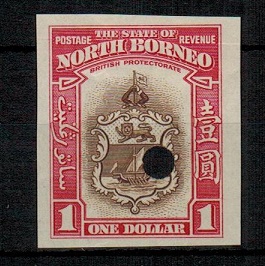 NORTH BORNEO - 1939 $1 (SG type 93) IMPERFORATE PLATE PROOF.