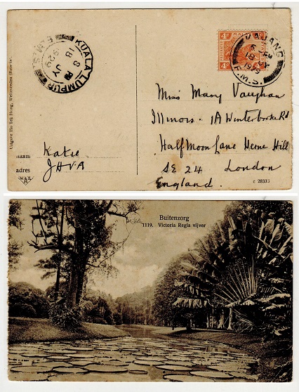 MALAYA - 1929 4c rate postcard use to UK used at KAJANG.