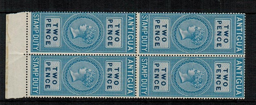 ANTIGUA - 1870 2d blue STAMP DUTY issue in a unmounted mint block of four.