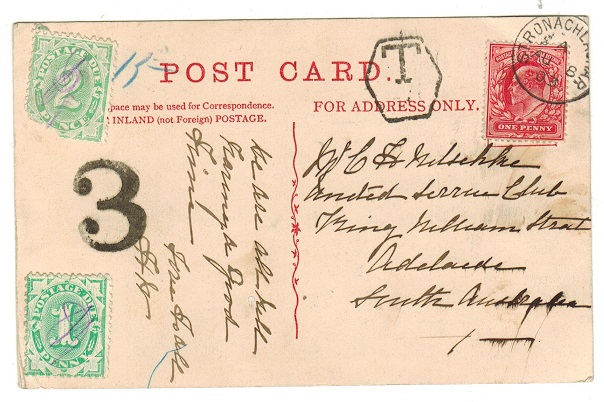 AUSTRALIA - 1903 inward underpaid postcard from UK with 