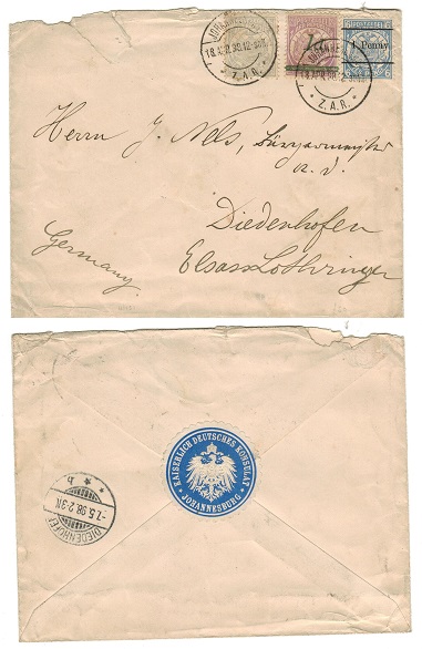 TRANSVAAL - 1898 2 1/2d rate (surcharge) cover addressed to Germany used at JOHANNESBURG.