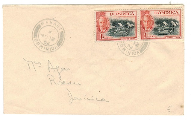 DOMINICA - 1952 2c rate local cover used at MAHAUT.