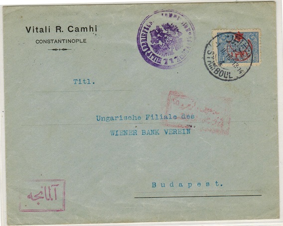 BRITISH LEVANT - 1916 1p rate use on cover to Hungary used at STAMBOUL.