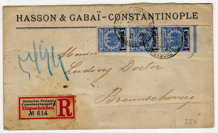 BRITISH LEVANT - 1899 3p rate registered cover used at CONSTANTINOPLE.