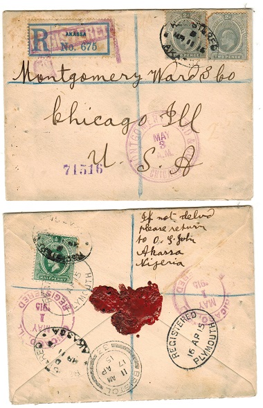SOUTHERN NIGERIA - 1916 registered cover to USA used at AKASSA.