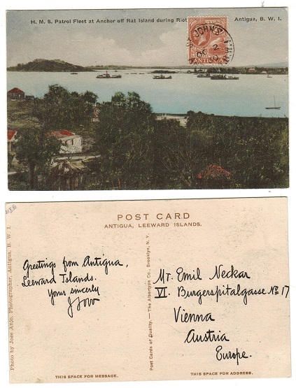 ANTIGUA - 1930 1 1/2d rate postcard use to Austria used at ST.JOHNS.