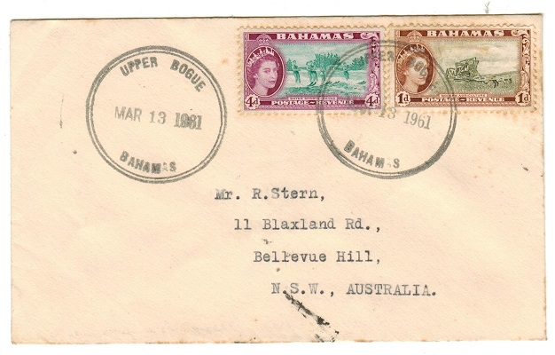 BAHAMAS - 1961 5d rate cover to Australia used at UPPER BOGUE.
