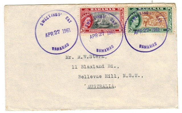BAHAMAS - 1961 5d rate cover to Australia used at SWEETINGS CAY.