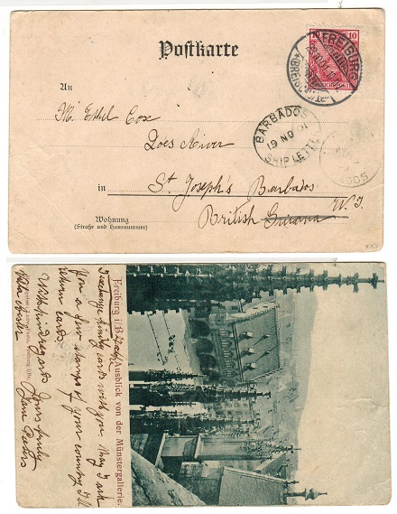 BARBADOS - 1901 inward postcard from Germany with scarce BARBADOS/SHIP LETTER cancel applied.