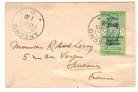TOGO - 1917 5c PSE (fault) addressed to France used at ANECHO.  H&G 1.