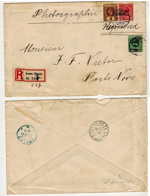 TOGO - 1915 4 1/2d rate cover to Dahomey used at LOME sent via French sector.