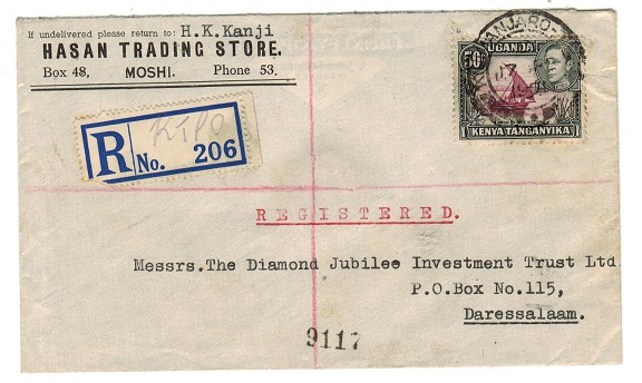 K.U.T. - 1951 50c rate registered cover used locally at KILIMANJARO TPO (Down).