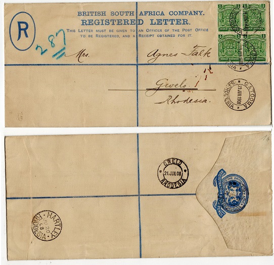 RHODESIA - 1893 4d ultramarine RPSE (size H2) to Gwelo used at GATOOMA.  H&G 1a.