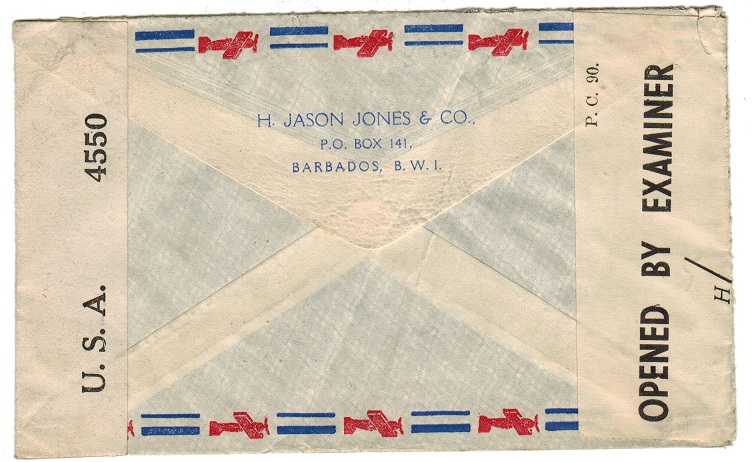 BARBADOS - 1942 censored cover to USA.